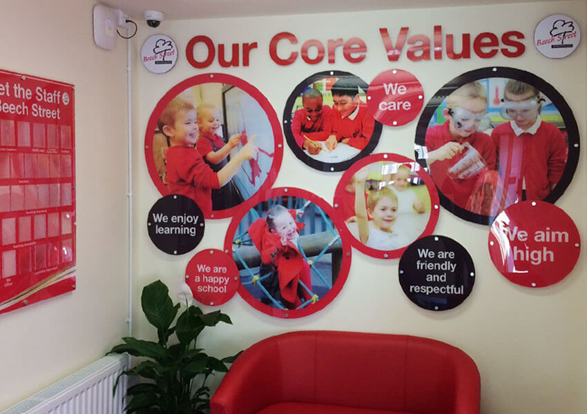 Multi element core values wall display