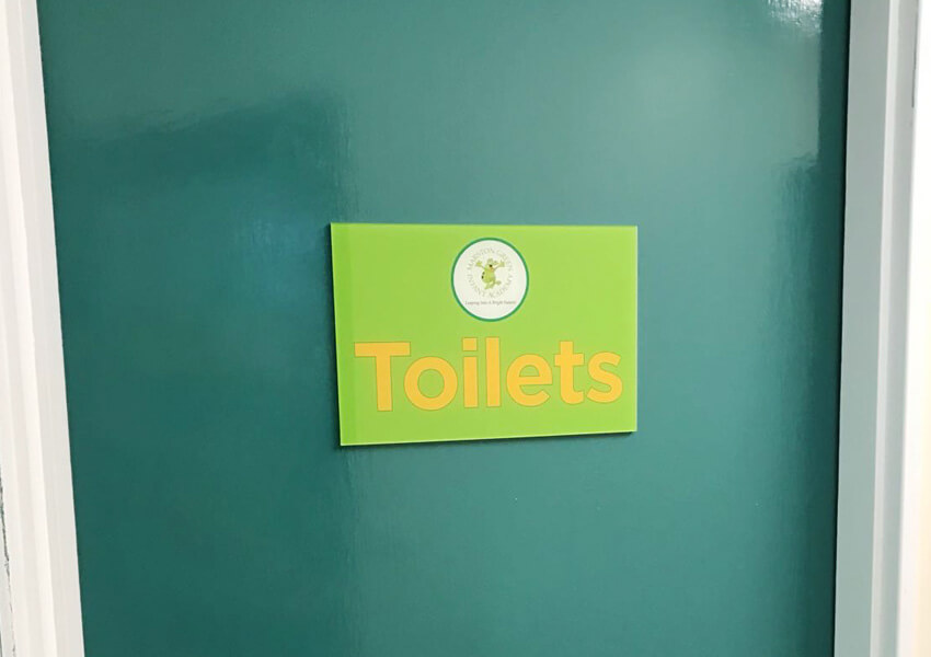 Door plaques to identify learning and other spaces can be uniquely branded for your school.