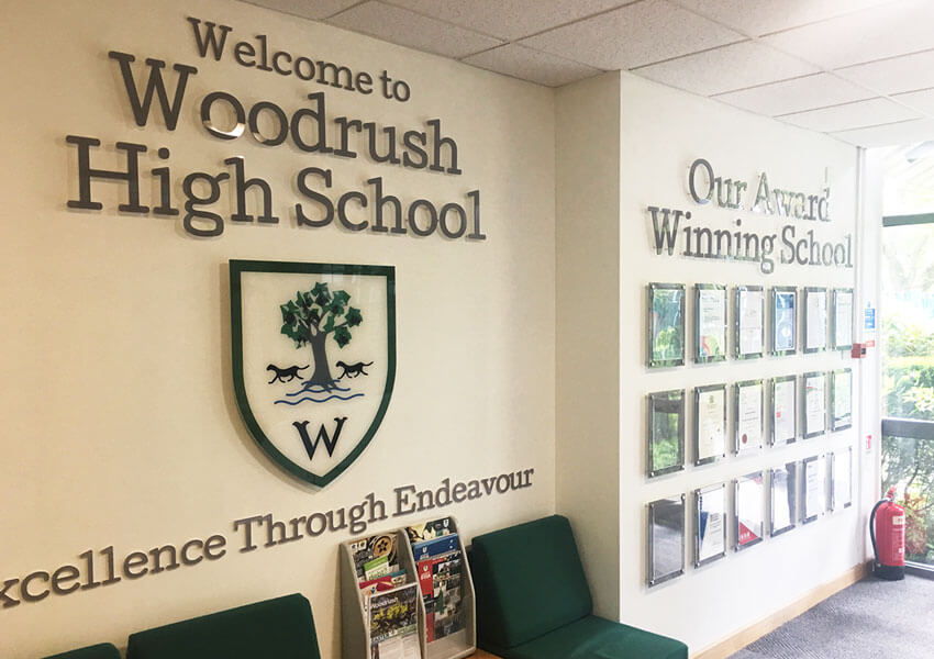 Bringing wall displays to Birmingham schools. We transformed the reception area to give visitors a real welcome at Woodrush High School..