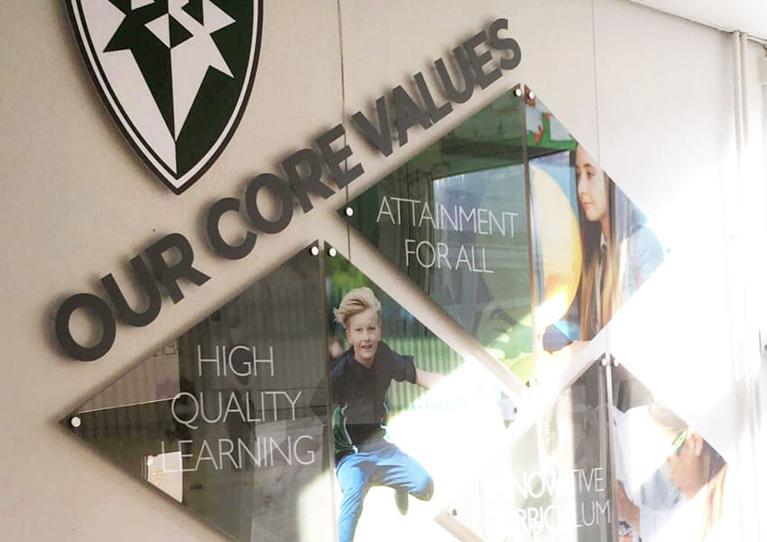 A core values wall display can be a great way of communicating your identity.