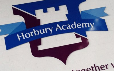School signs and wall displays at Horbury Academy