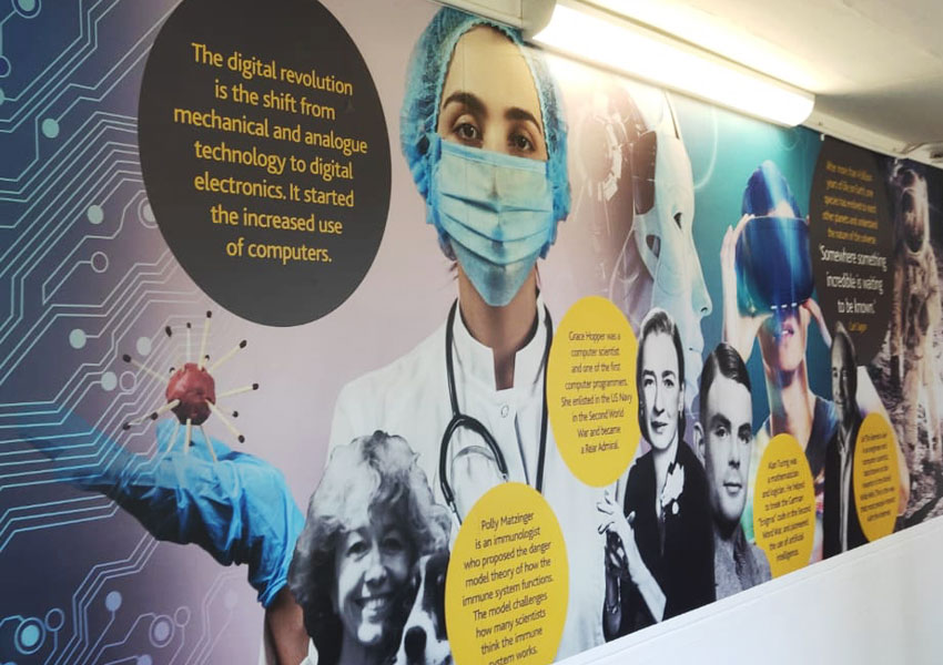 Kings Lynn Academy’s new science wall art goes from particles to petri dishes