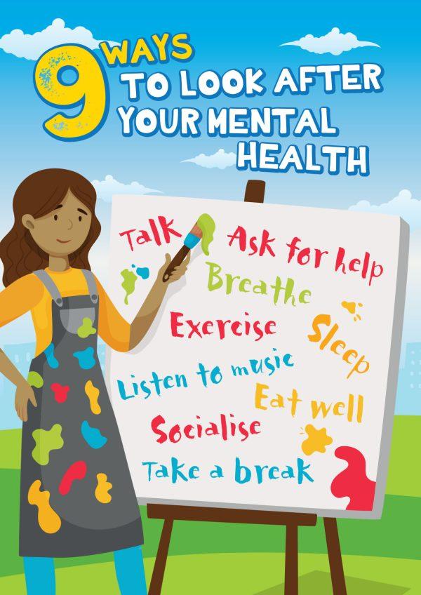 9 Ways To Look After Your Mental Health Wall Art Graphic for Primary Schools