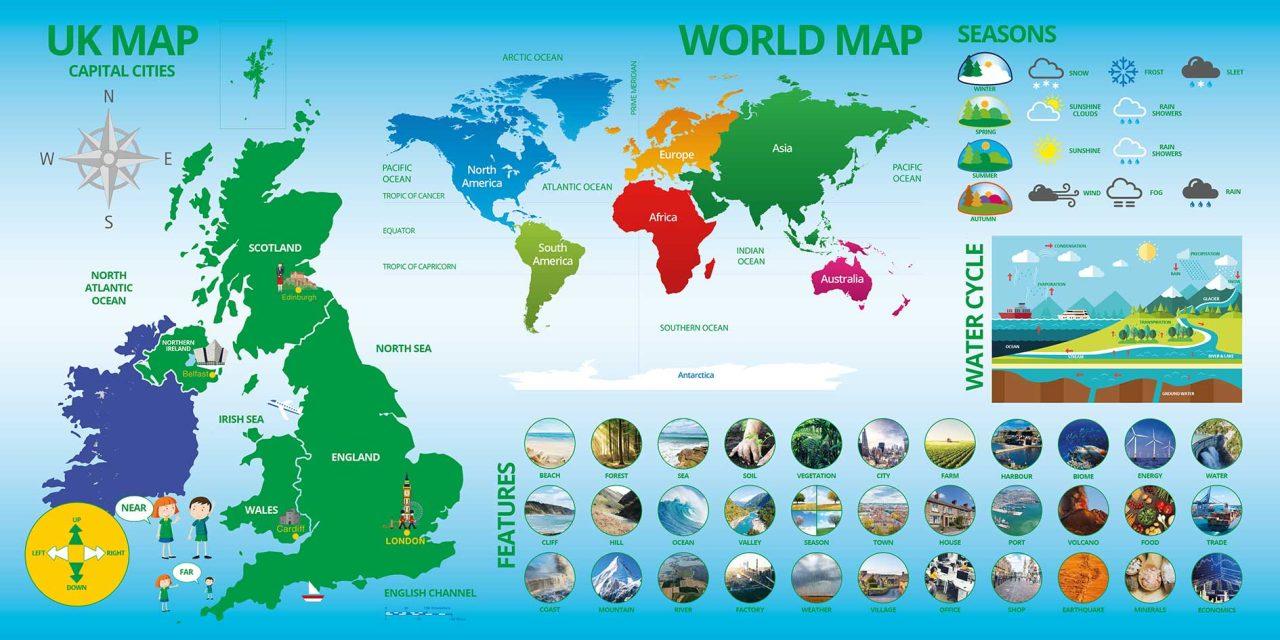 World Map and UK Map Wall Display for Primary Schools Design For