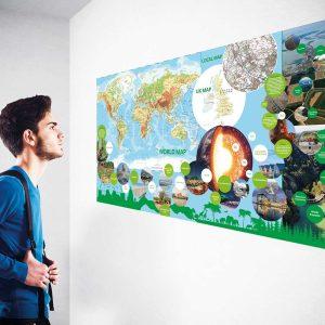 Customisable World, UK and Local OS Map Wall Display for Secondary Schools
