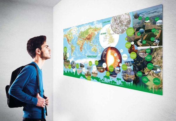 Customisable World, UK and Local OS Map Wall Display for Secondary Schools