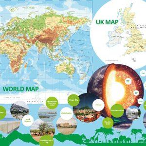 Topographical World Map and UK Map for Secondary Schools
