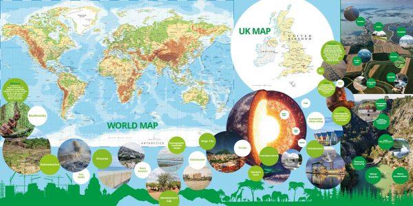 Topographical World Map and UK Map for Secondary Schools