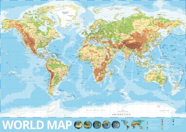 Topographical World Map for Primary Schools