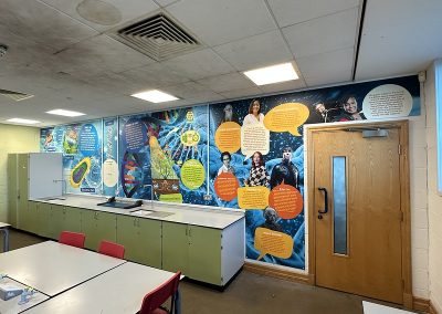 An inspiring educational space brought to life with creative wall designs and art