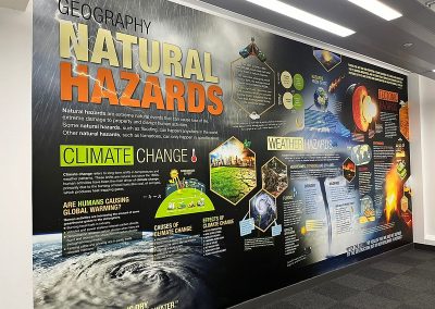 Custom wall art designed for secondary education, featuring vibrant and subject-focused themes