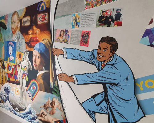 Wall display installed in a school corridor highlighting famous and inspirational artists. Designed, manufactured and installed by Design for Education.
