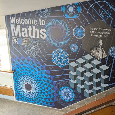 Welcome to maths wall art. Corridor wall display designed and installed by Design for Education