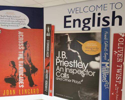 Welcome to English Wall Display installed by Design for Education at Sir Christopher Hatton.