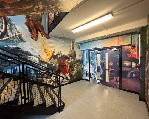 Calder High School English Wall Display Visually engaging english wall display in a school corridor at Calder High school by Design for Education