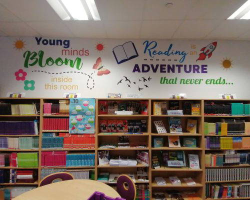 Library Wall Art Library Wall Art installed at St Aidan's Church of England Academy by Design for Education.