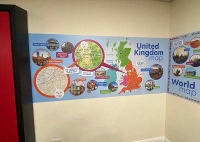 United Kingdom world map installed in a school, by Design for Education.