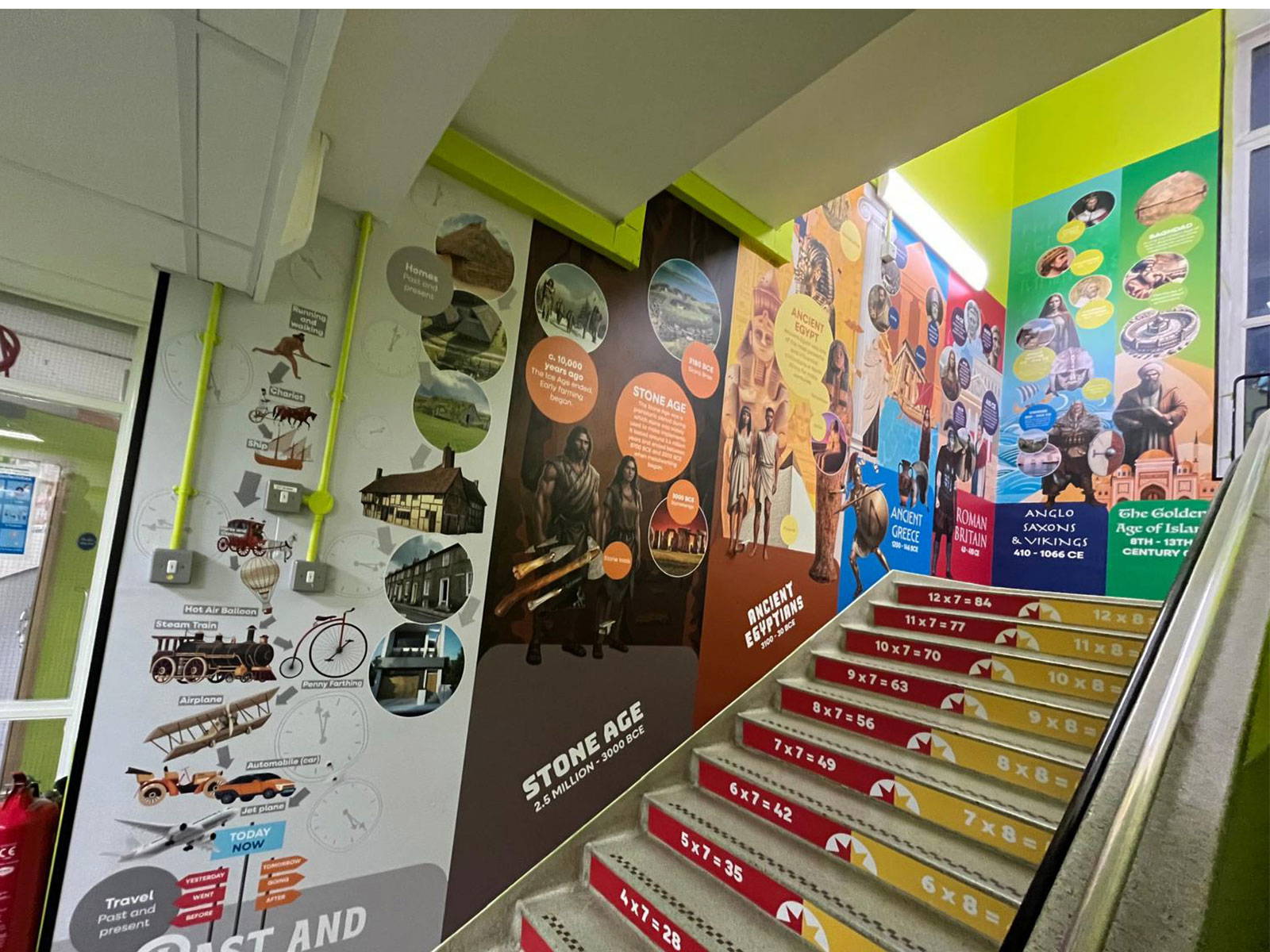 Curriculum Stairwell Wall Art with timetable stair riser graphics in primary school