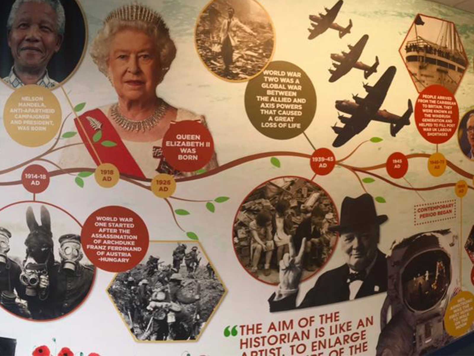 Detailed shot of the high-quality, scuff-resistant finish on the school wall graphics.