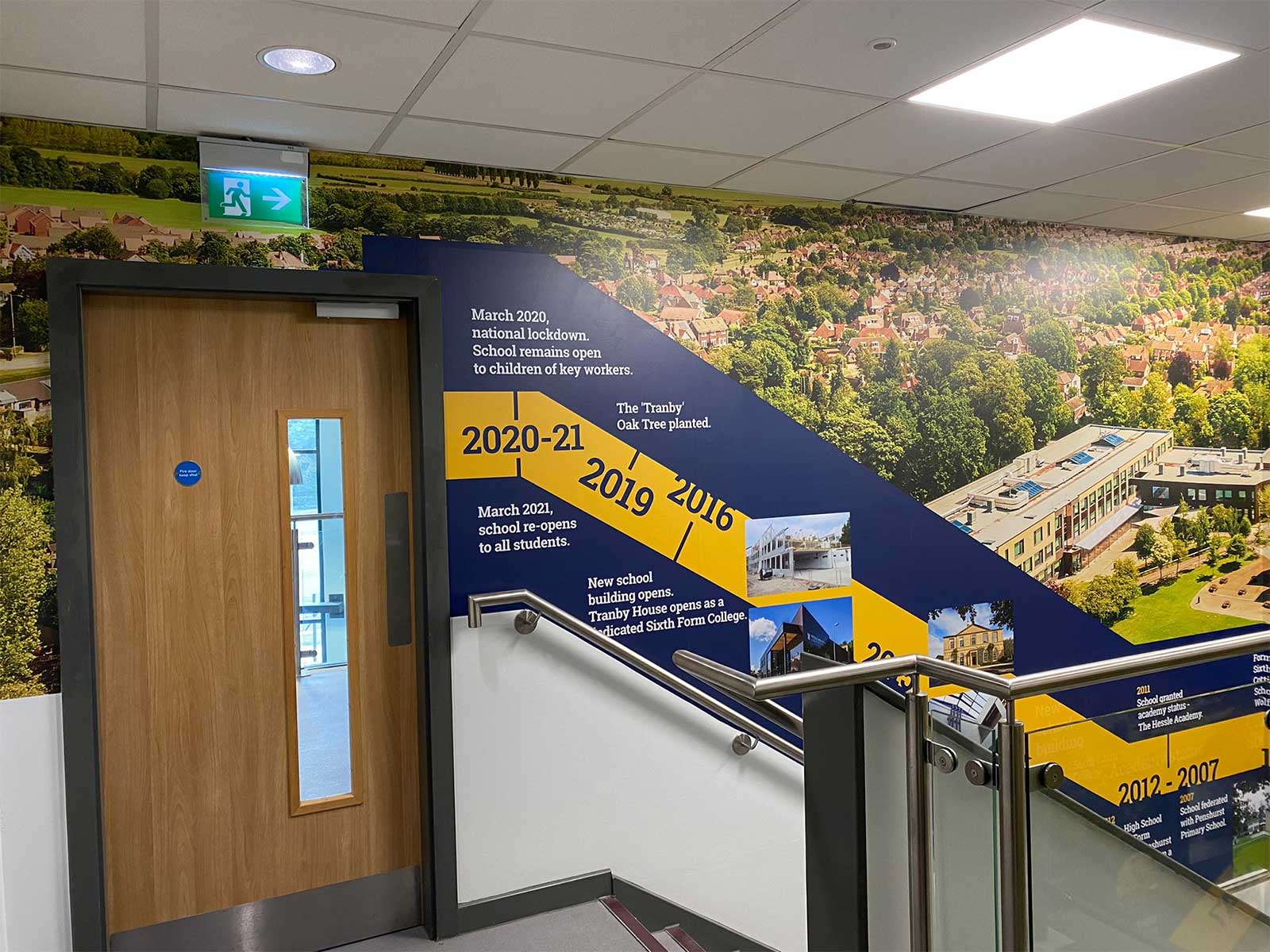 The finished historical timeline and aerial display featured in the The Hessle Academy case study.