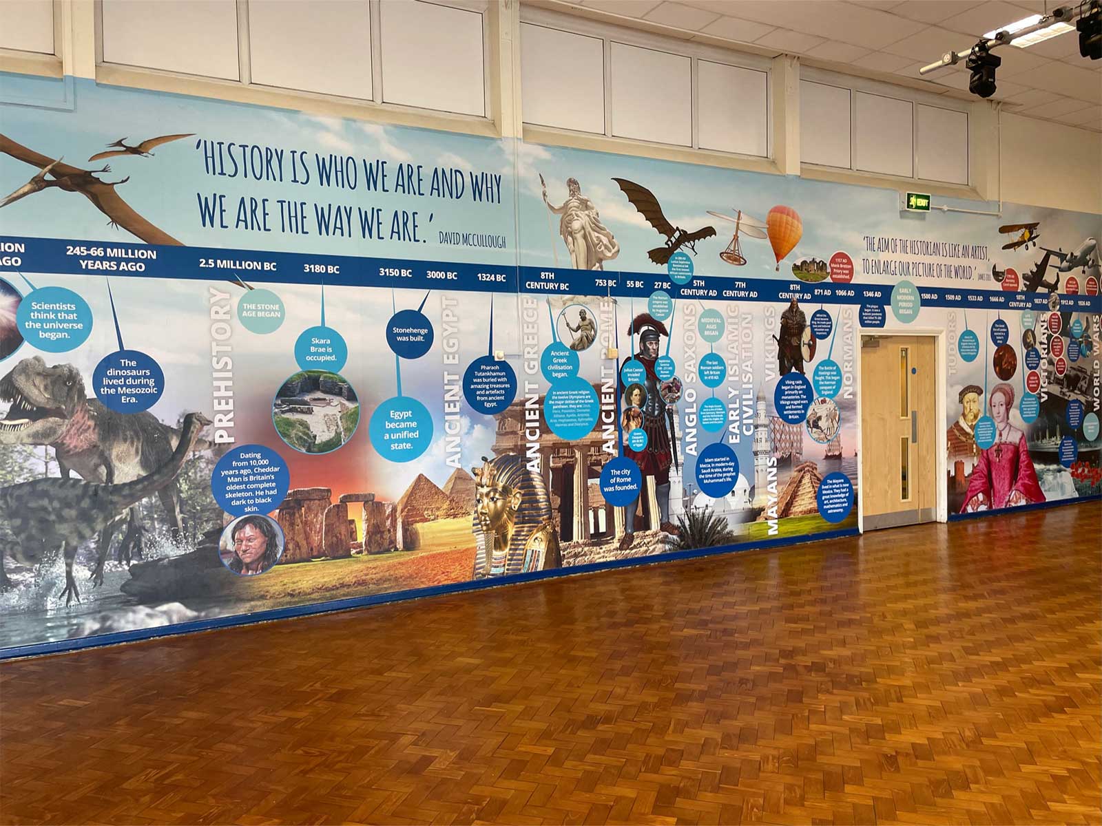The full chronological history wall art featured in the Hunningly Primary School case study.