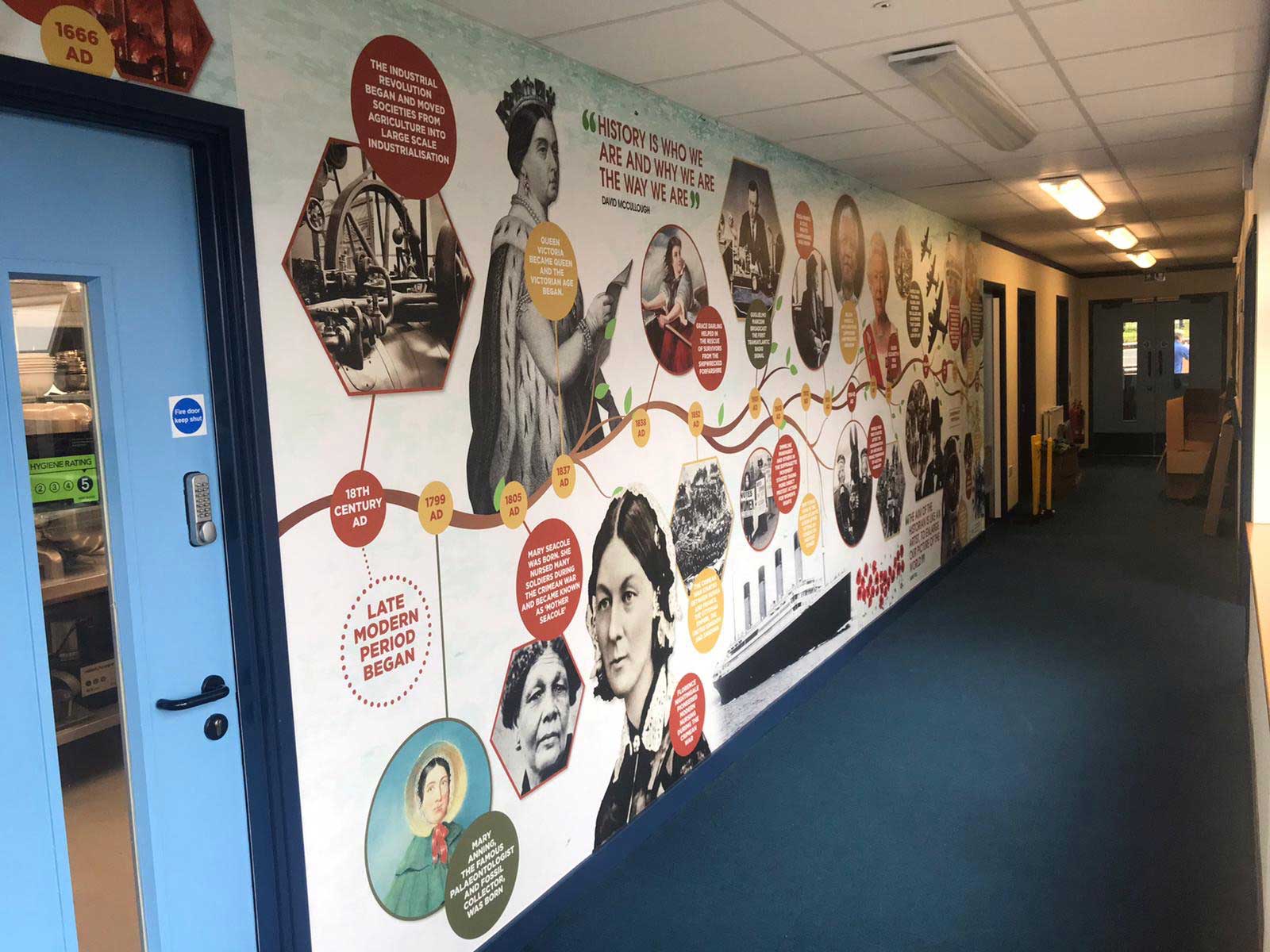 The completed learning environment design project at Priory Rise School, showing the full scale of the timeline.