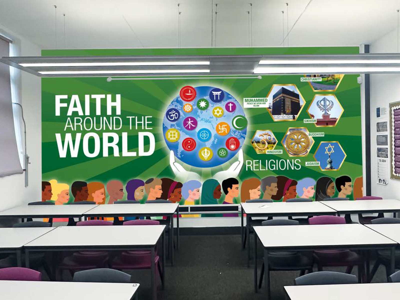 Consistent curriculum presentation using school wall graphics across a multi-academy trust.