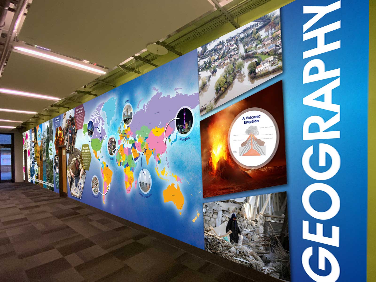 bespoke geography corridor wall art educational wall art installation