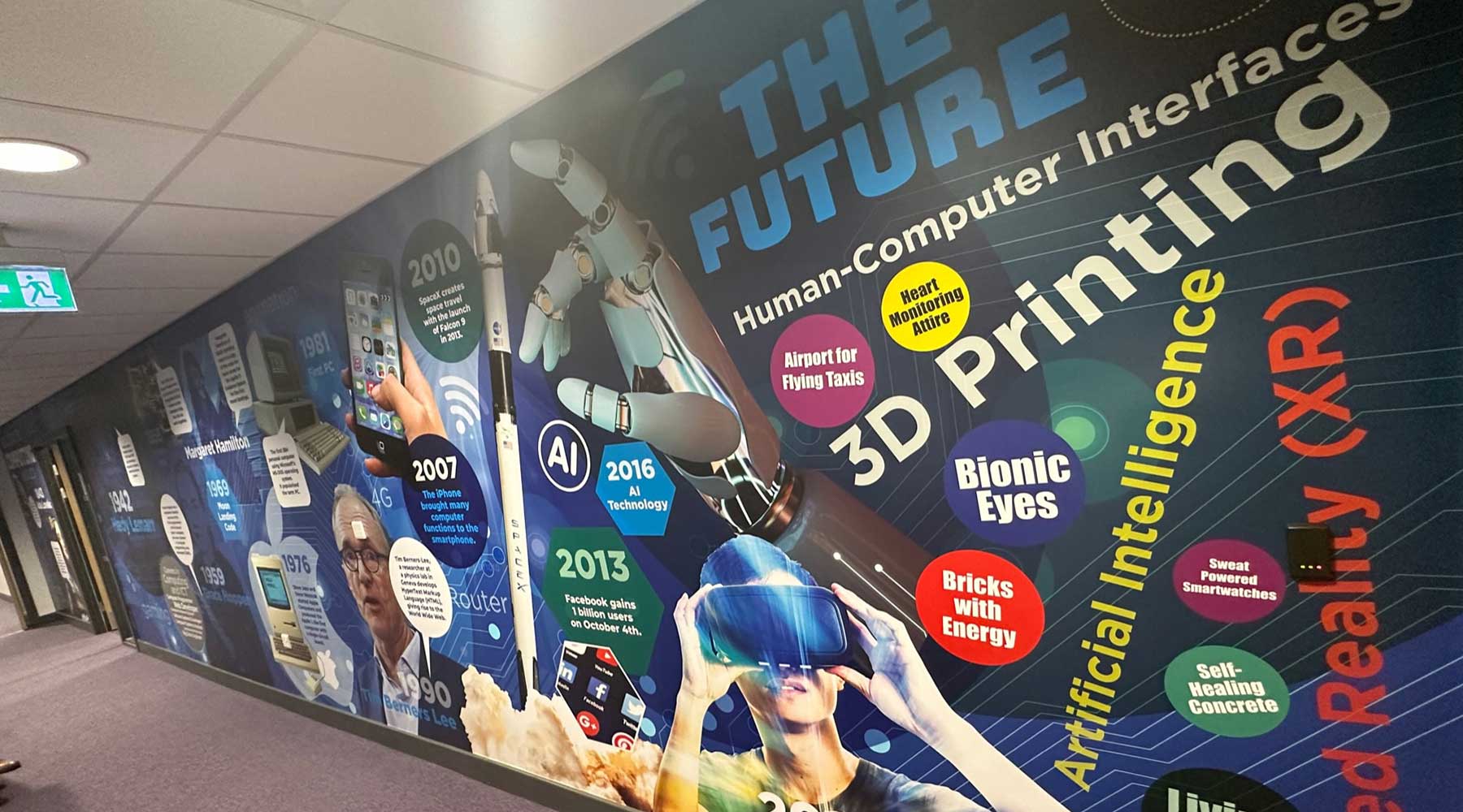 Computer science history timeline wall wrap at Bronte Girls Academy