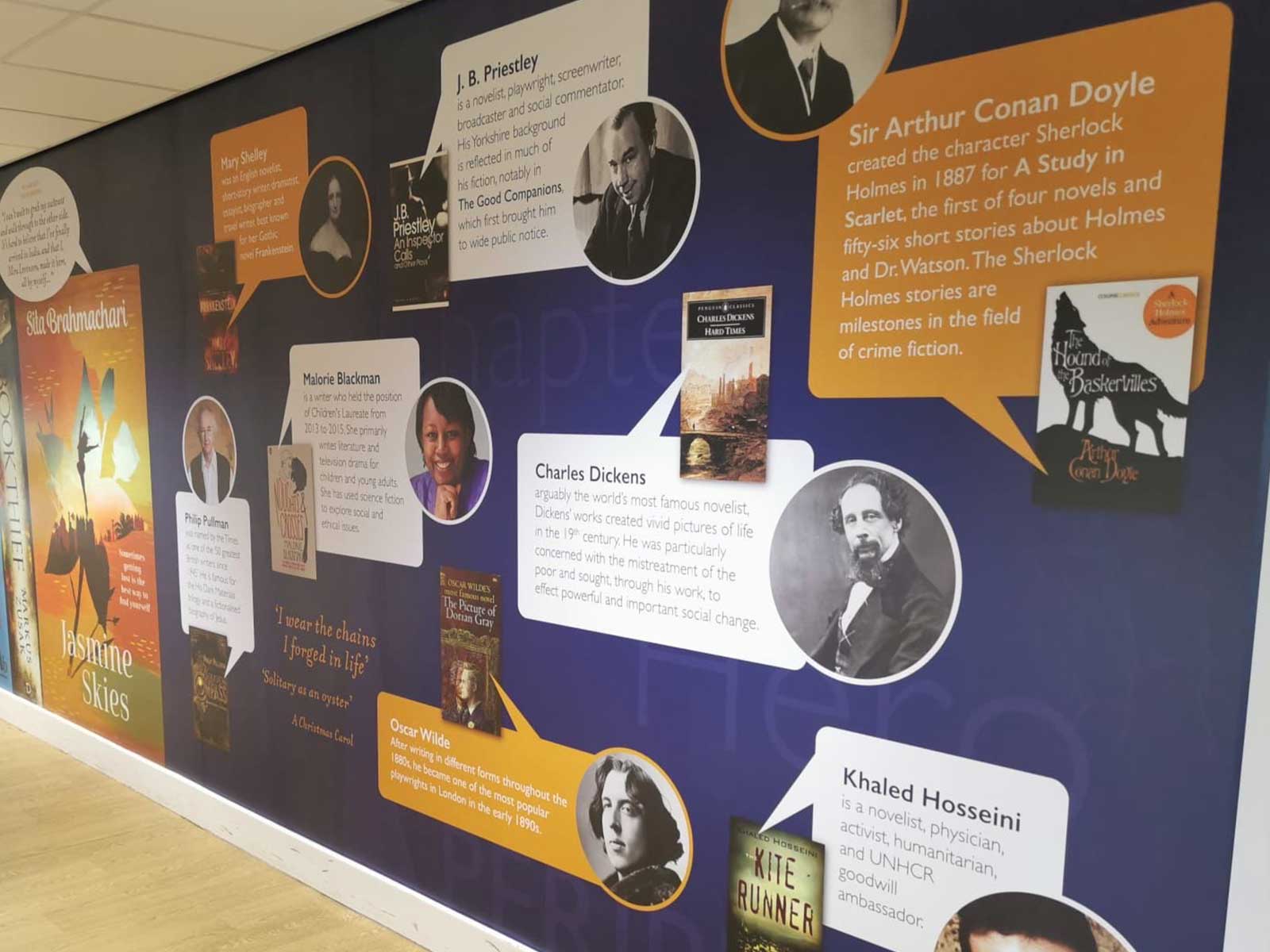 The finished project at Sir Christopher Hatton Academy, showing the full impact of the new corridor graphics.