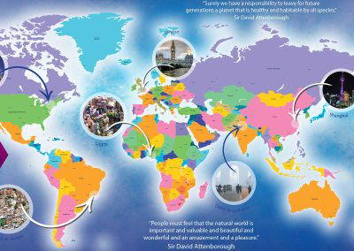 floor to ceiling geography corridor wall art supporting learning environment design