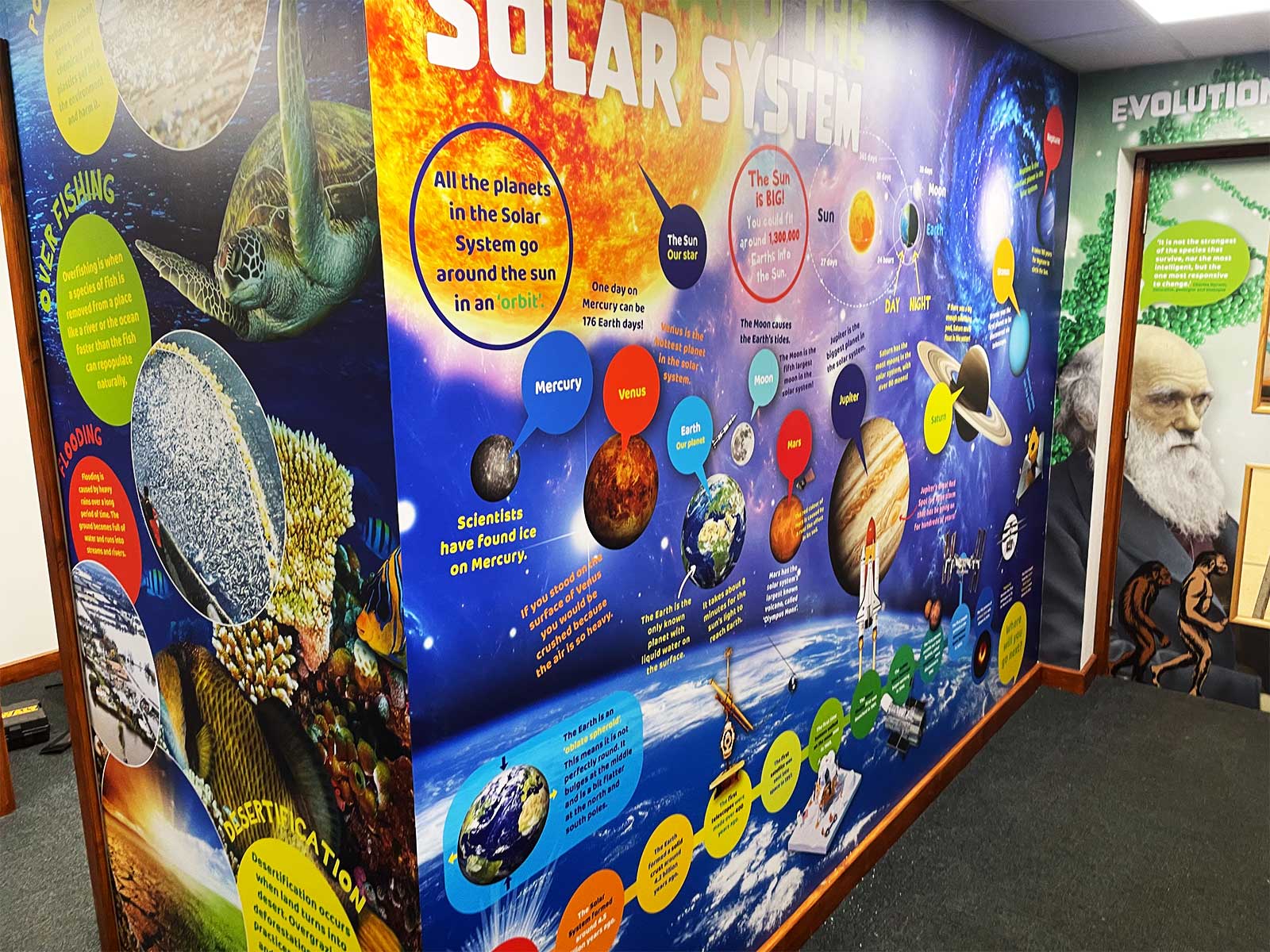 School branding integrated within STEM wall graphics at Lowbrook Academy