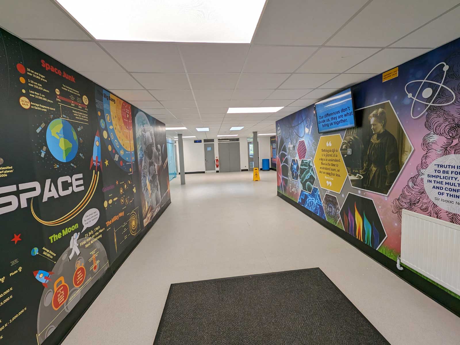 Inspiring secondary science wall art at department entrance