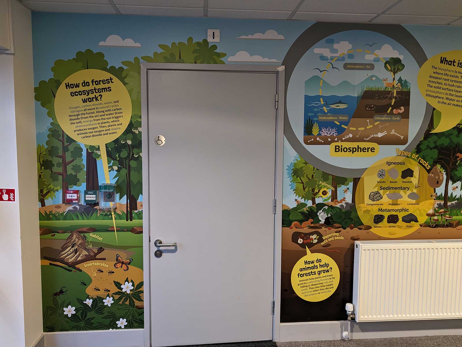 Inspiring corridor displays featuring Key Stage 1 and 2 Geography wall display in Reading primary school