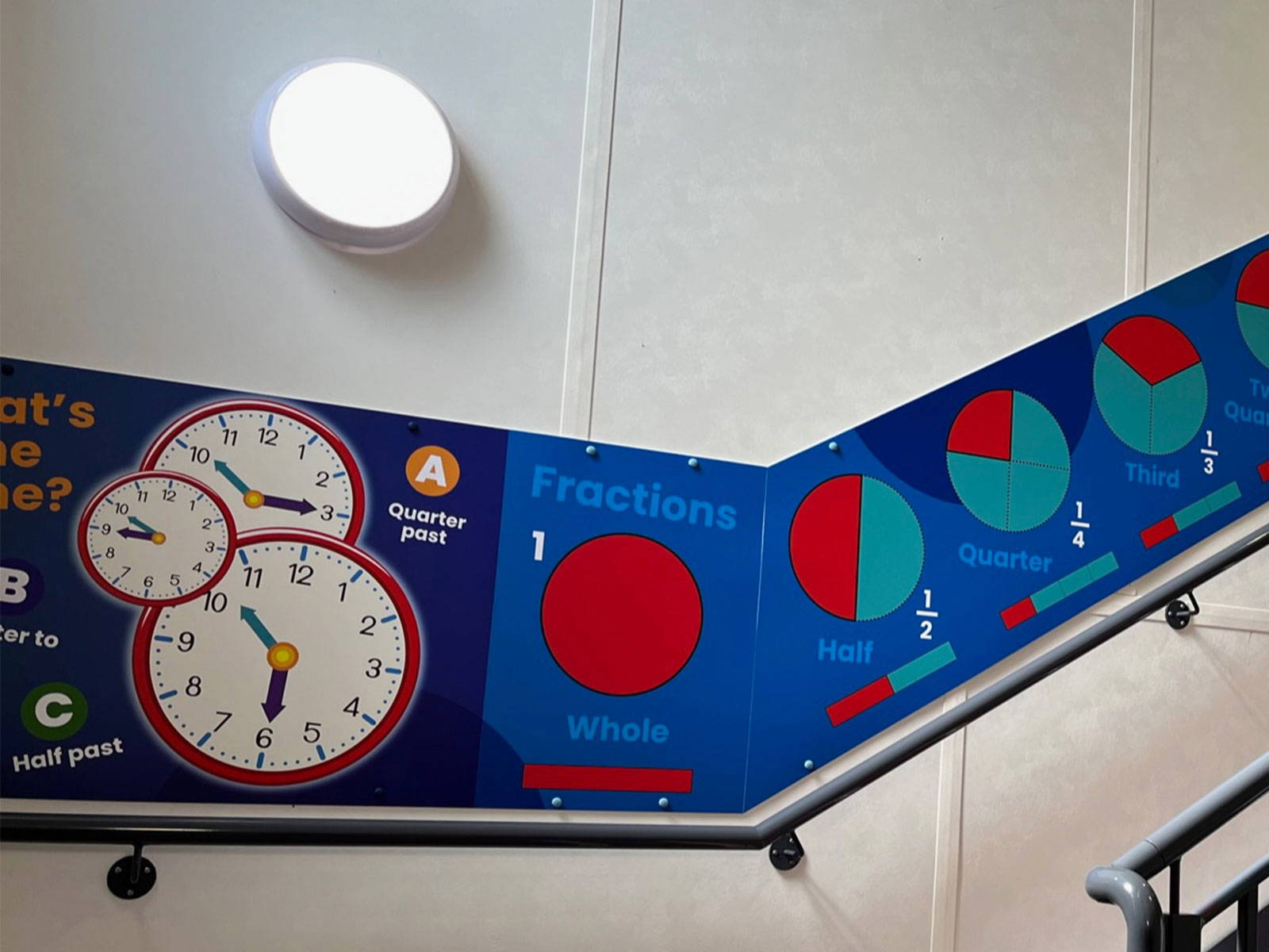 Safe and durable maths primary stairwell display for primary school