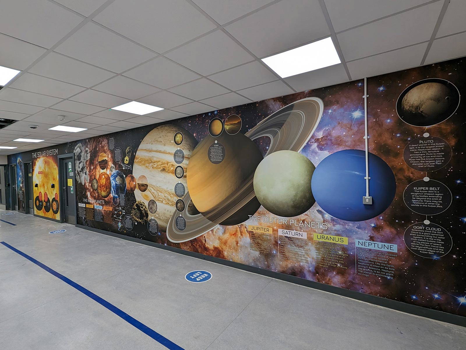 Large solar system science corridor wall graphics at The Westgate School Slough
