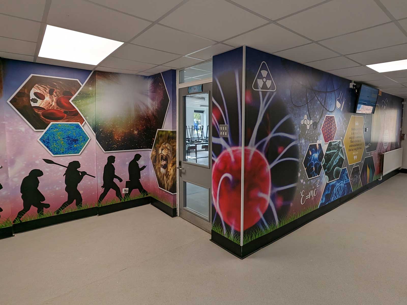 Bold secondary science wall art supporting school branding