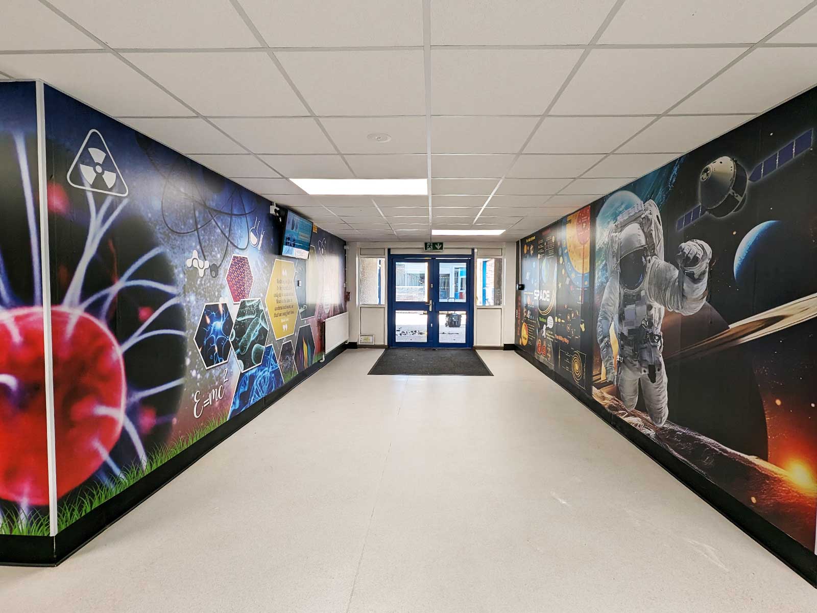 Permanent corridor displays featuring secondary science wall art