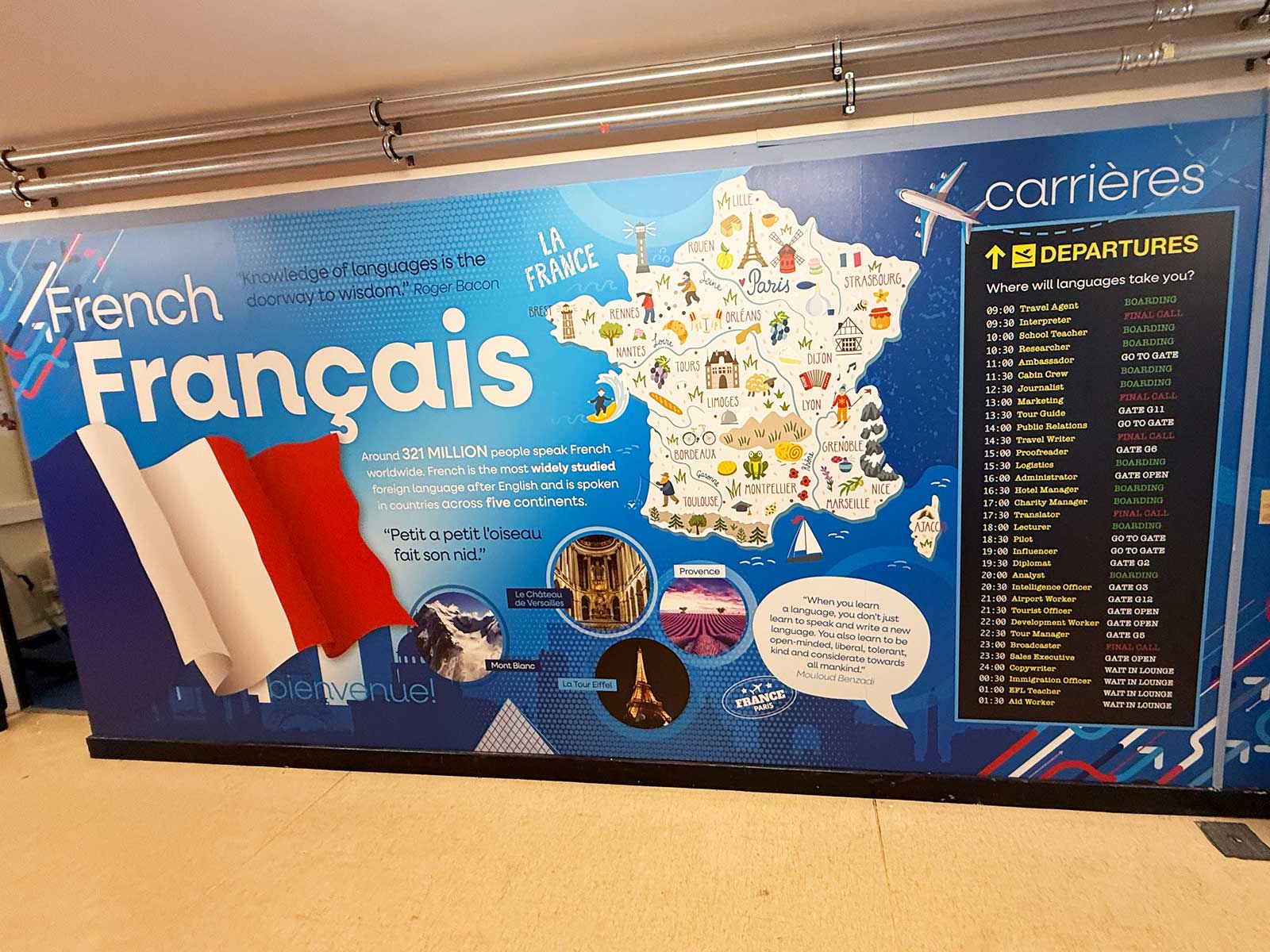 MFL wall art airport departure board careers display for students