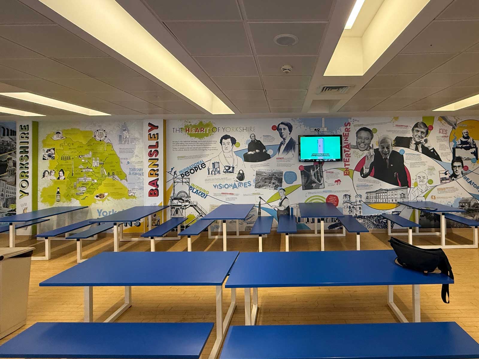 School wall graphics transforming the Barnsley Academy canteen environment
