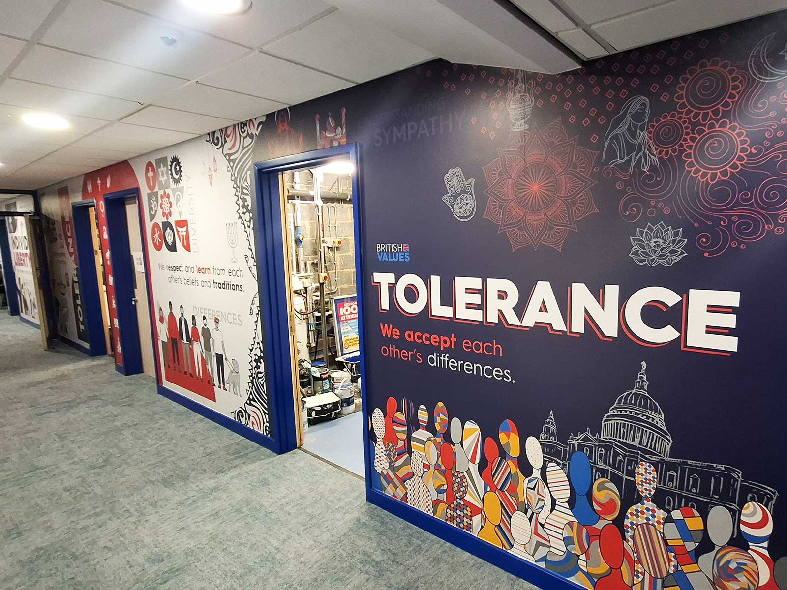 Secondary school wall graphics supporting reflection and behaviour improvement