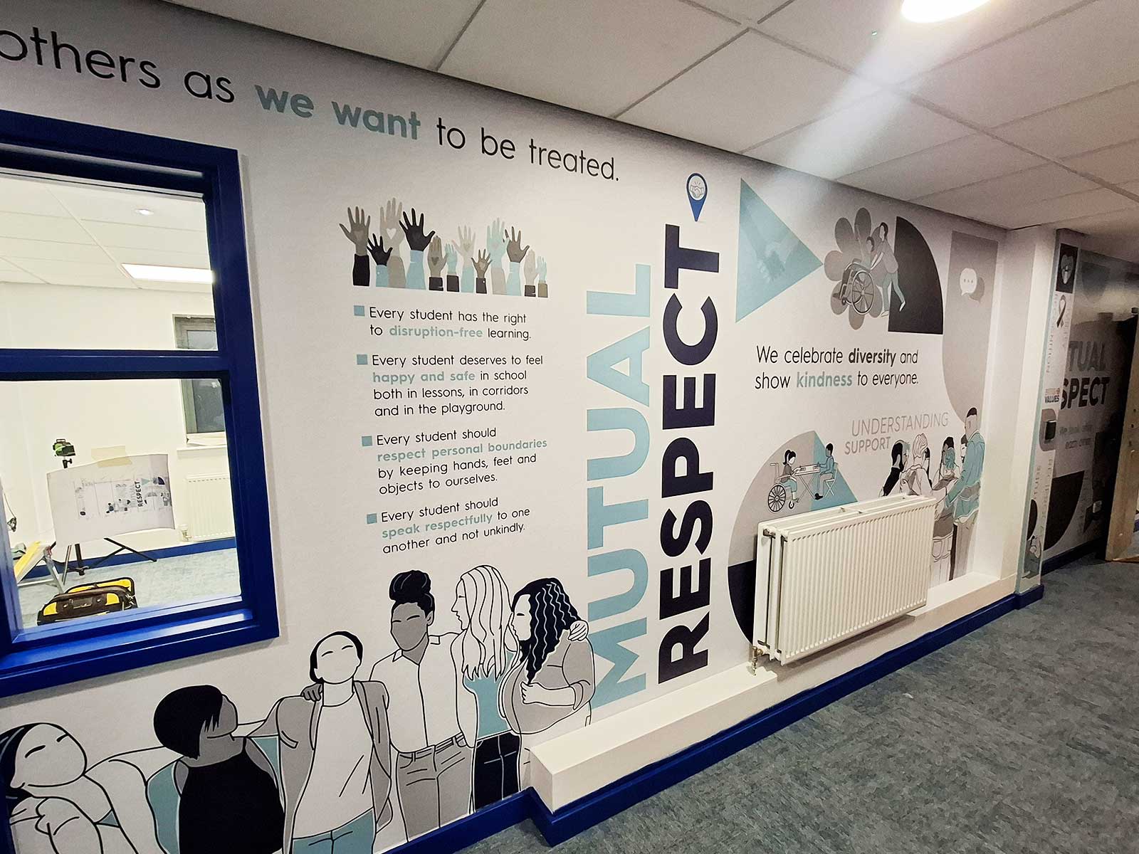 School corridor branding solutions in Barnsley Academy reflections department